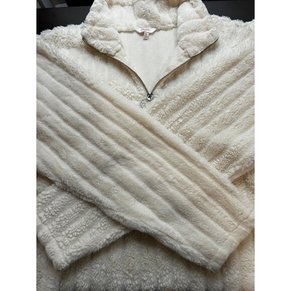 Candie’s Fleece Pullover Sweater Womens XL Faux Fur Ivory Cozy Teddy Sherpa Chic - Picture 8 of 8